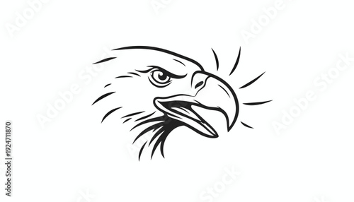 Aggressive Eagle Head Illustration, Fierce Bird of Prey, Wildlife Art