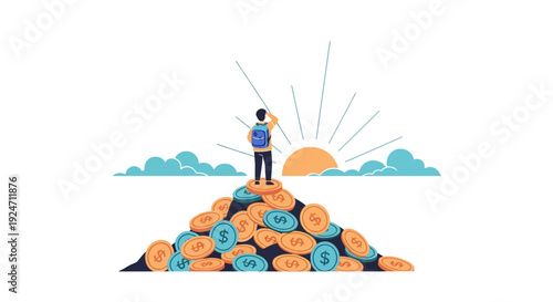 Man Standing on Pile of Coins.