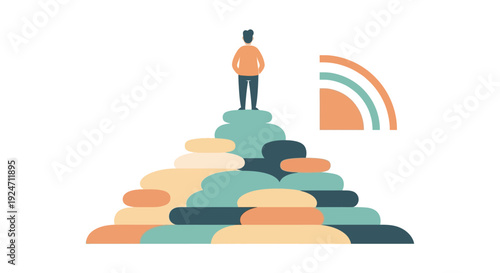 Man Standing on Top of Mountain.