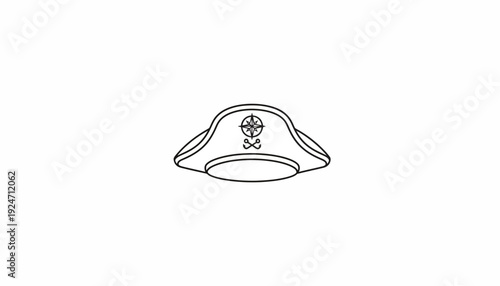 Pirate Hat Icon with Compass and Crossed Swords Emblem, Nautical Symbol