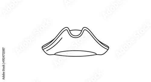 Pirate Hat Icon, Three-Cornered Hat, Vector Illustration, Black and White