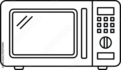 A simple line drawing of a microwave oven on a white background.