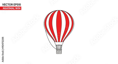 Red and White Striped Hot Air Balloon Ascending Against White Background