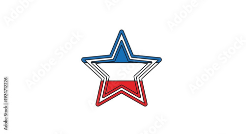 Red White Blue Star Icon with Outline, Patriotic American Symbol, Graphic Element