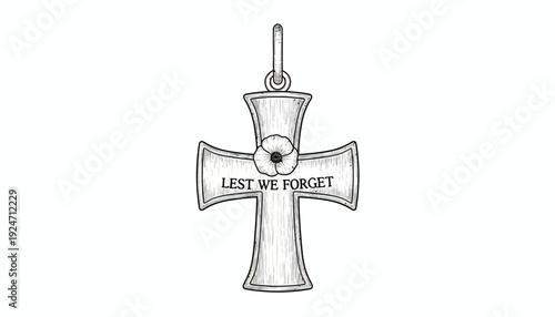 Remembrance Cross with Poppy 'Lest We Forget' - Vector Illustration