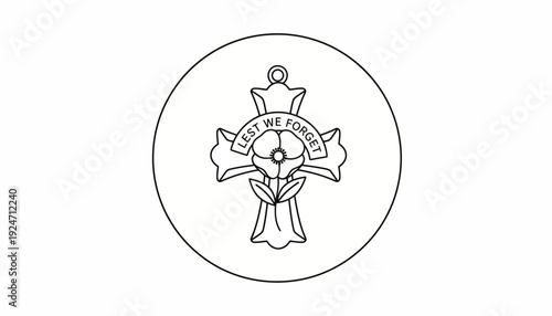 Remembrance Poppy Cross Lest We Forget Symbol - Vector Outline