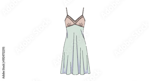 Mint Green Slip Dress with Lace Trimmed Top Illustration isolated PNG with Transparent Background