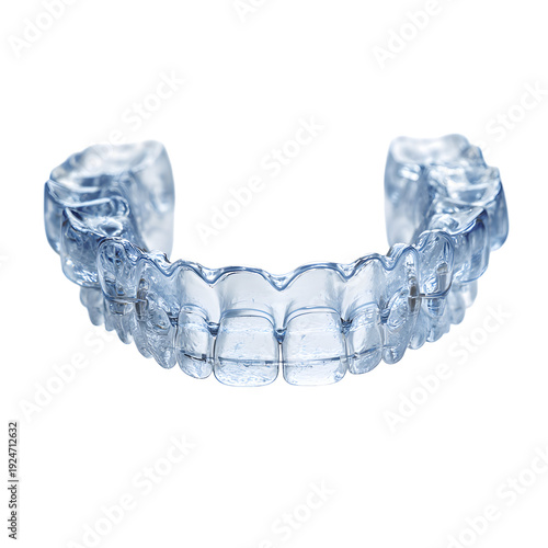 Professional clear aligners device in the mouth on white background