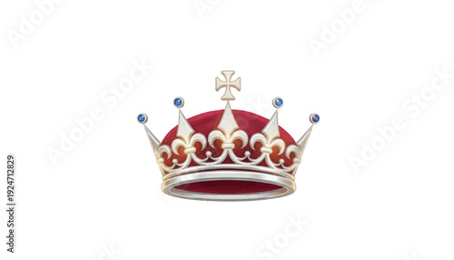 Ornate Royal Crown with Jewels and Fleur-de-lis Motifs on White Background