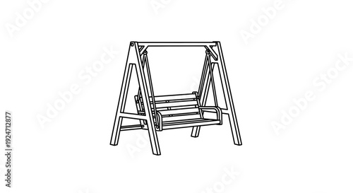 Outdoor Wooden Swing Chair with Rustic Design, Relaxing Garden Furniture Line Art