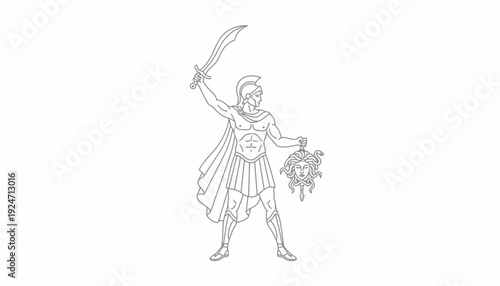 Perseus Holding Medusa's Head with Sword - Greek Mythology Hero