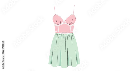 Isolated pink and mint green strappy summer mini dress illustration isolated PNG with Transparent Background