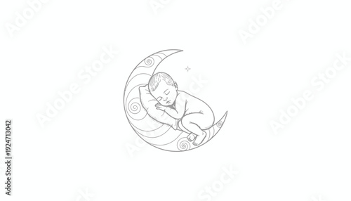 Newborn Baby Sleeping Peacefully on Crescent Moon with Star