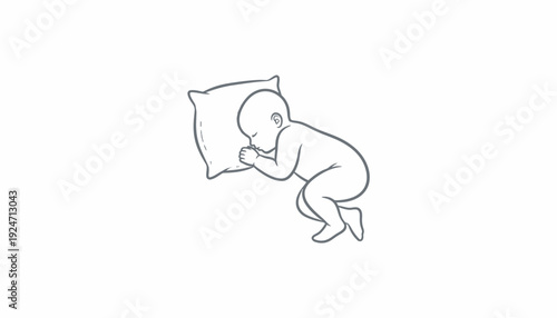 Newborn Baby Sleeping Peacefully on Pillow - Gentle Line Art Illustration
