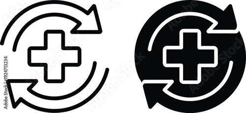 Medical symbol with circular arrows icon in two different styles on a white background.