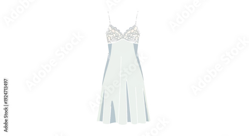 Isolated light blue slip dress illustration with white lace trim isolated PNG with Transparent Background