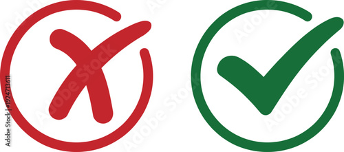 A red cross and a green checkmark symbolizing rejection and approval.