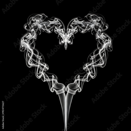 Elegant White Smoke Forming a Beautiful Heart Shape Against a Pure Black Background, Abstract Art