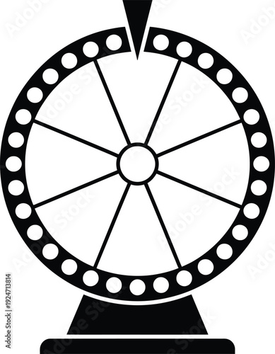 A simple black and white illustration of a ferris wheel on a white background.