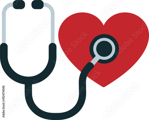 A stethoscope placed on a red heart symbolizing medical care and health checkups.