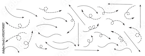 set of curved arrow. Hand drown curve dotted arrows