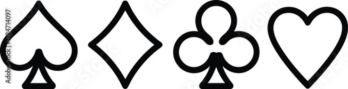 Simple illustration of four playing card suits in a row on white background