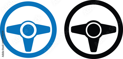 Simple icons of steering wheels in different colors on a white background.
