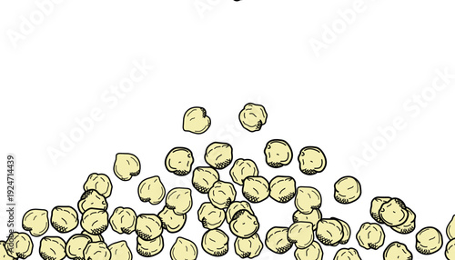 Chickpea back Pattern Design. Hand Drawn Frame Legume Illustration. Organic Food Repeating Background. Minimal Outline Seed Vector. Decorative Culinary Texture Print.