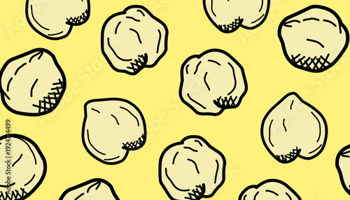 Chickpea Seamless Pattern Design. Hand Drawn Legume Illustration. Organic Food Repeating Background. Minimal Outline Seed Vector. Decorative Culinary Texture Print.