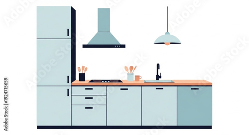 Modern Kitchen Interior Design With Appliances And Cabinets.