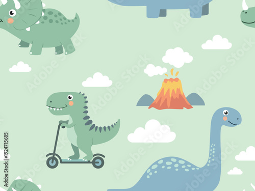 playful dinosaur seamless pattern kids design cute wallpaper