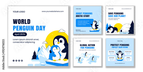 Flat Cartoon Hand Drawn World Penguin Day Social Media Post Background Illustration