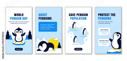 Hand Drawn Flat Cartoon Social Media Stories for World Penguin Day