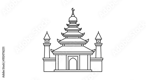 Mosque Building Icon, Islamic Architecture, Religious Symbol, Minimalist Line Art