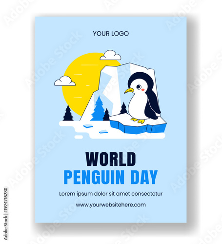 Vertical Poster Flat Cartoon Style for World Penguin Day Celebration