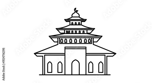 Mosque Icon, Islamic Architecture, Religious Building, Minimalist Line Art