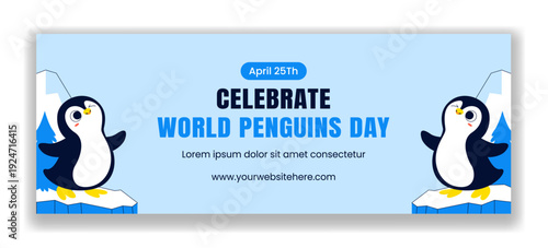 Social Media Cover Flat Cartoon Hand Drawn World Penguin Day Design