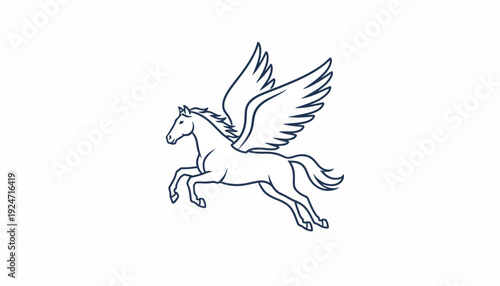 Mythical Pegasus Horse Flying with Wings, Outline Drawing, Fantasy Creature