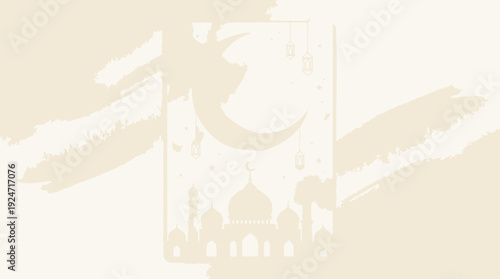 Celebrating Eid with mosque silhouettes and crescent moon in a serene evening atmosphere