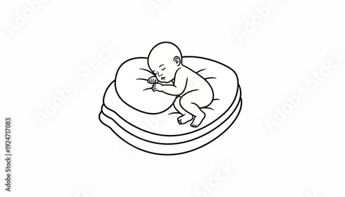 Newborn baby sleeping peacefully on a soft mattress, illustration