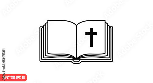 Open Bible with Christian Cross Symbol, Religious Icon