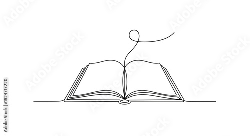 Open Book Single Line Drawing, Minimalist Art, Concept of Knowledge and Education