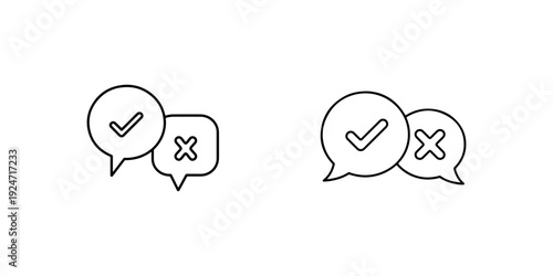Check mark and cross mark speech bubble vector icons. yes no vector icon. right wrong sign. accepted rejected sign.
