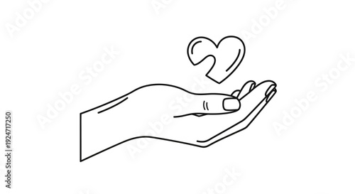 Open Hand Holding Heart Puzzle Piece, Care and Love Symbol