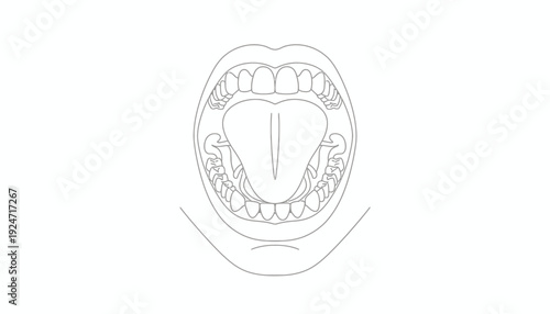 Open Mouth with Tongue Out and Teeth Visible - Line Art Illustration