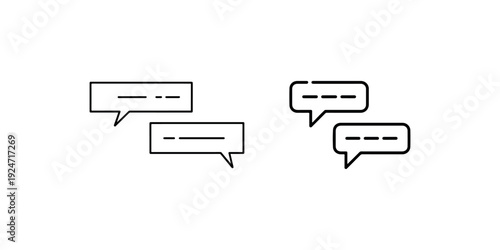 Minimalist rectangular speech bubble icons with dashed text lines for digital correspondence and modern web design layout components in vector line art style