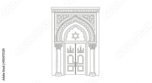 Ornate Jewish Synagogue Entrance with Star of David and Columns