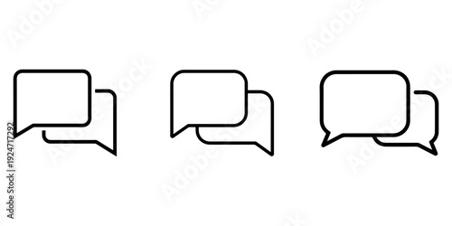 Set of three chat bubble icons representing conversation and communication with different styles isolated on white background vector illustration