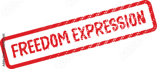 Vibrant Red Grunge Rubber Stamp Displaying Freedom Expression Message for Rights and Speech