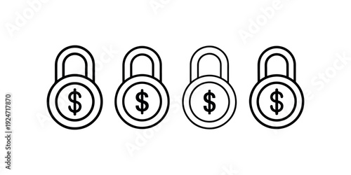 Locked padlock with dollar sign icons set symbolizing financial security, money safety, and secure investment protection